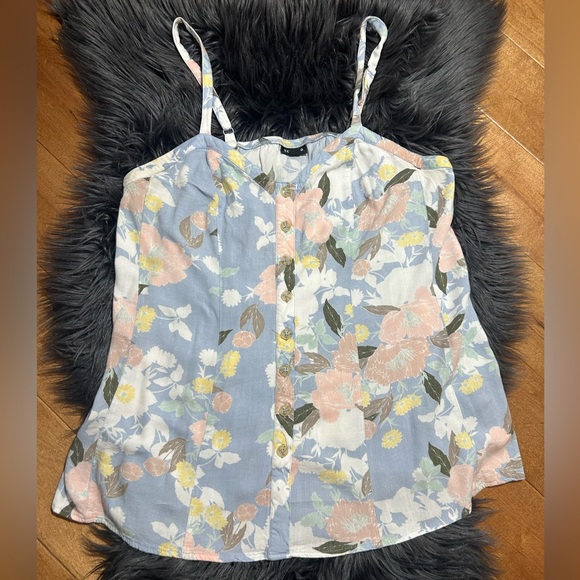 Torrid Floral Stretch Woven Fit & Flare Light Blue Cami Tank Top Size 00/10 - Picture 6 of 7